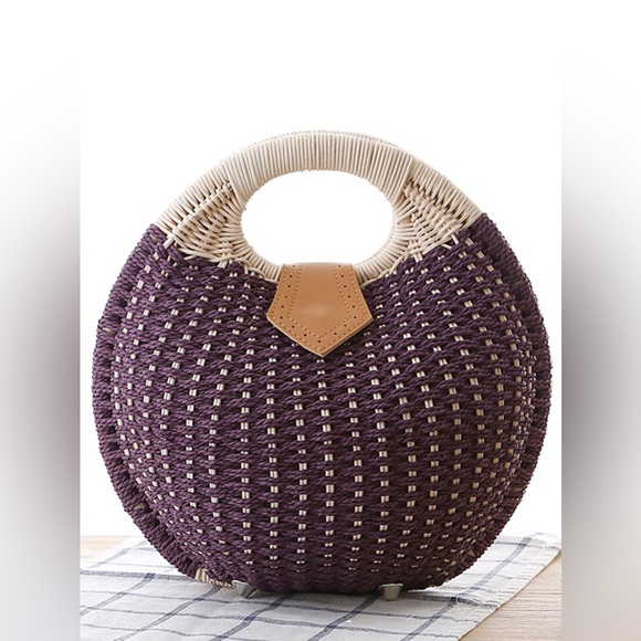 Nevenka Handbags - Elegant Purple and Cream Woven Tote